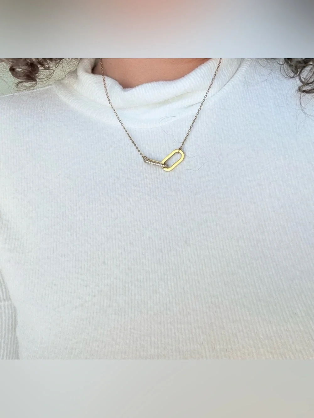 Gold Plated Stainless Steel Link Pendant Necklace with Cubic Zirconia